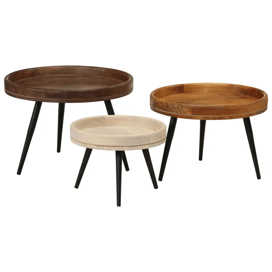 Tables basses rondes 3 pcs bois de manguier massif - 11