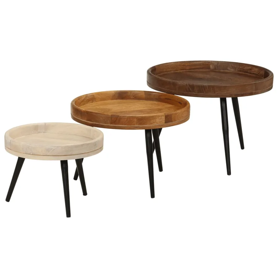 Tables basses rondes 3 pcs bois de manguier massif - 2