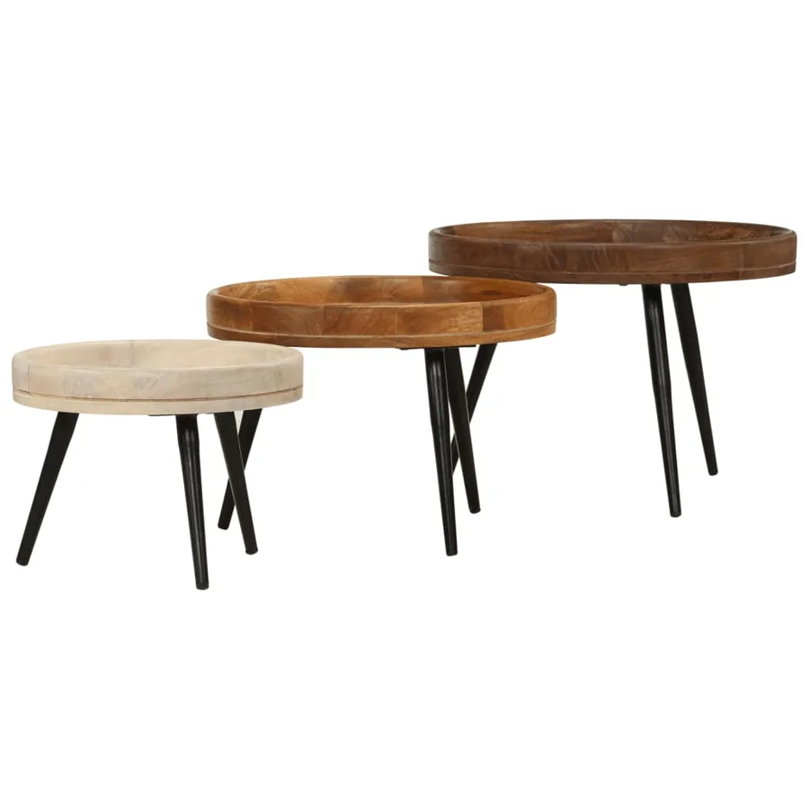 Tables basses rondes 3 pcs bois de manguier massif - 3