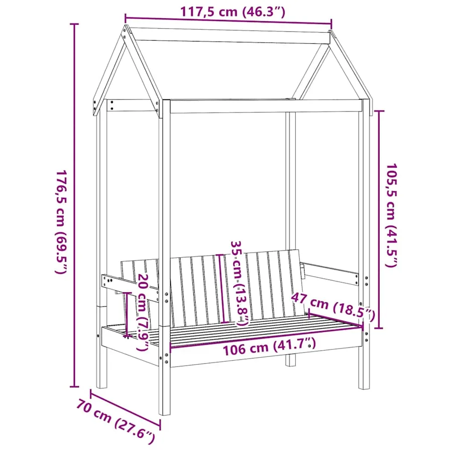 Banc avec toit blanc 117,5x70x176,5 cm bois de pin massif - 9