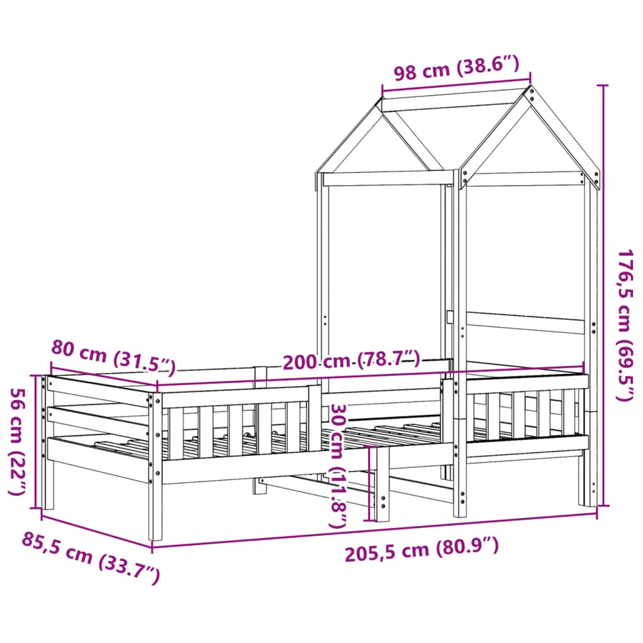 Cadre de lit avec toit sans matelas blanc 80x200 cm - 11