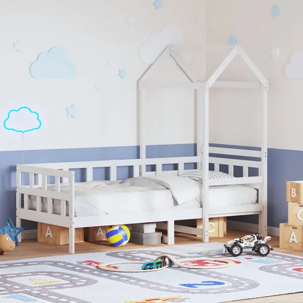 Lit de jour avec toit sans matelas blanc 80x200 cm bois massif