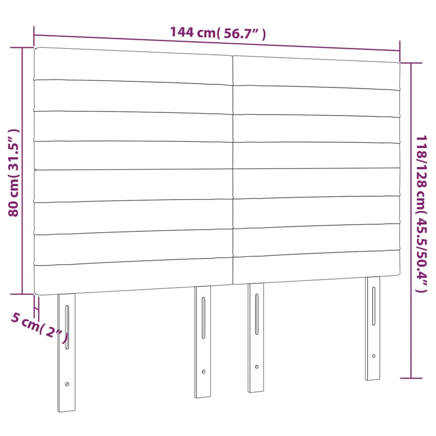 Tête de lit à LED Gris clair 144x5x118/128 cm Velours - 6