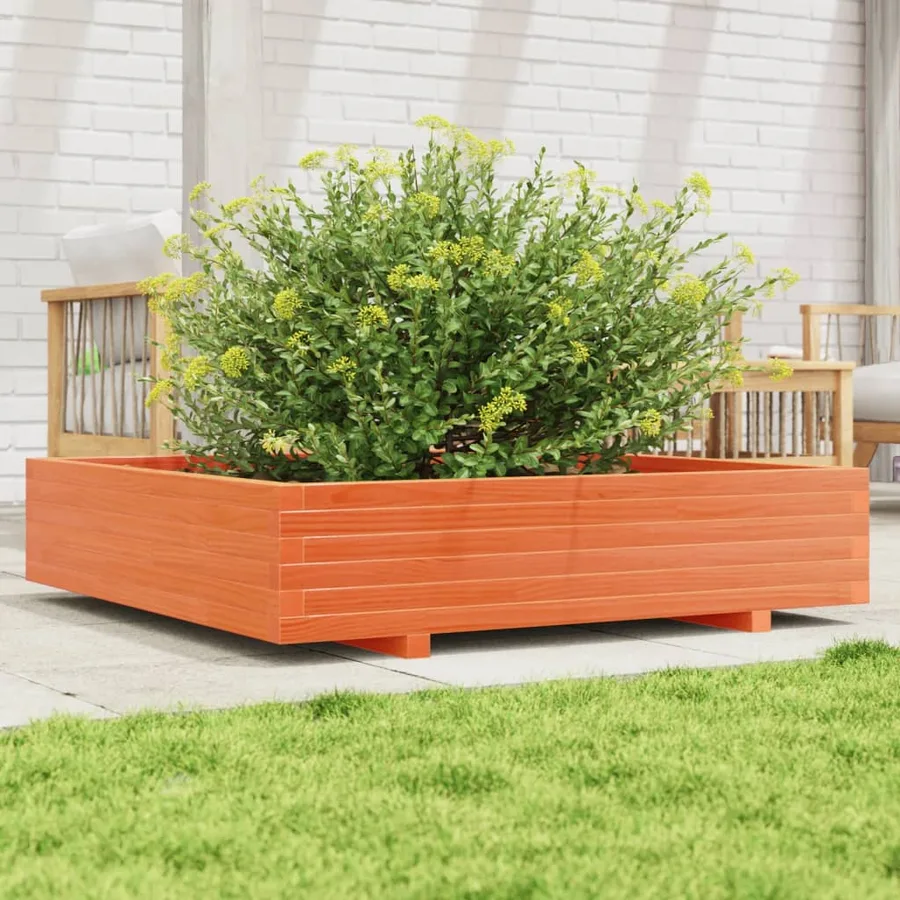 Jardinière cire marron 110x110x26,5 cm bois de pin massif - 3