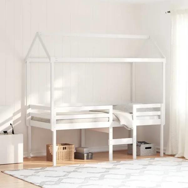 Lit haut sans matelas blanc 75x190 cm bois de pin massif