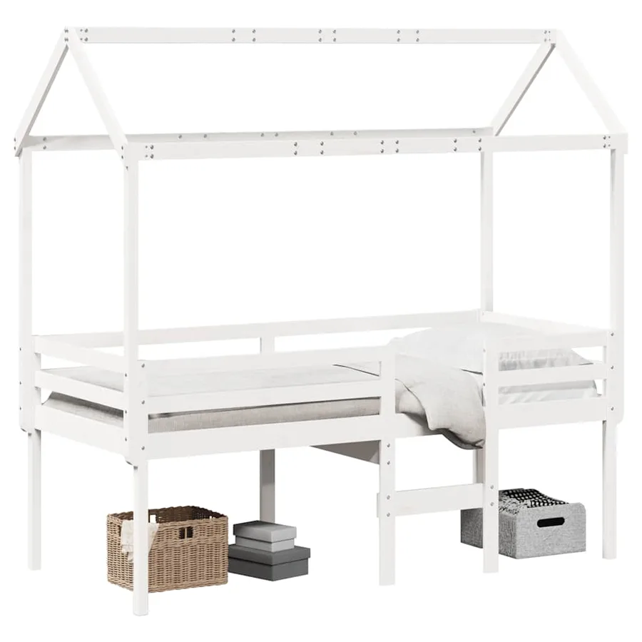 Lit haut sans matelas blanc 75x190 cm bois de pin massif - 2