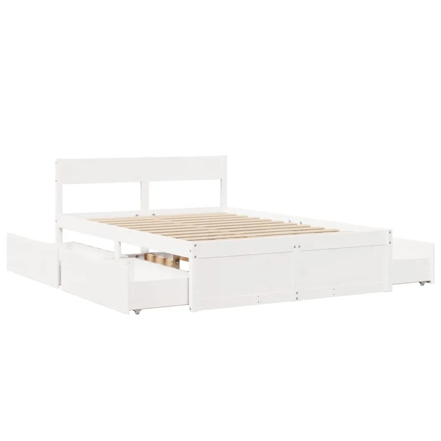 Cadre de lit sans matelas blanc 140x190 cm bois de pin massif - 7