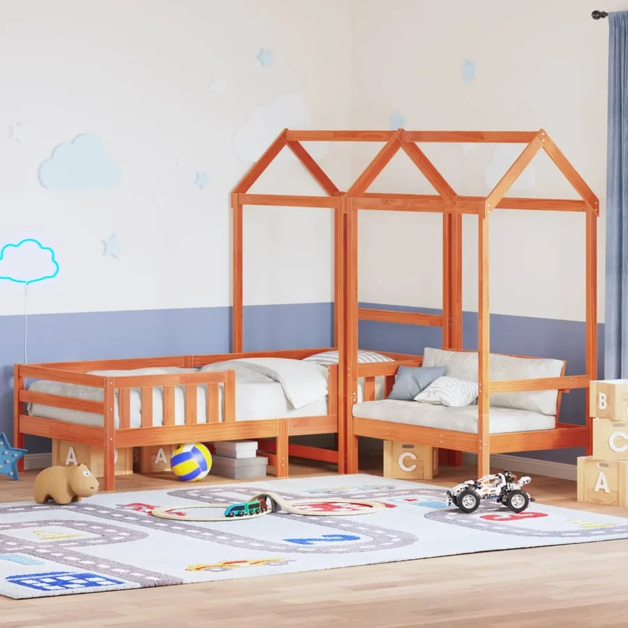 Ensemble de lit et de banc avec toit sans matelas 90x190 cm