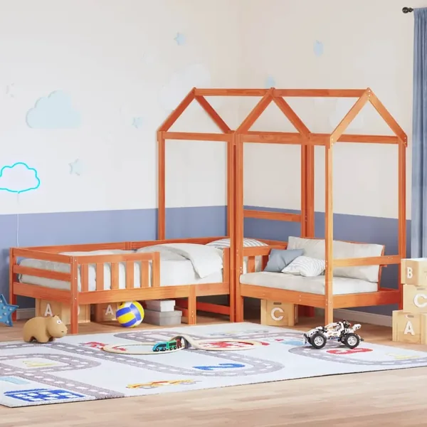 Ensemble de lit et de banc avec toit sans matelas 90x190 cm