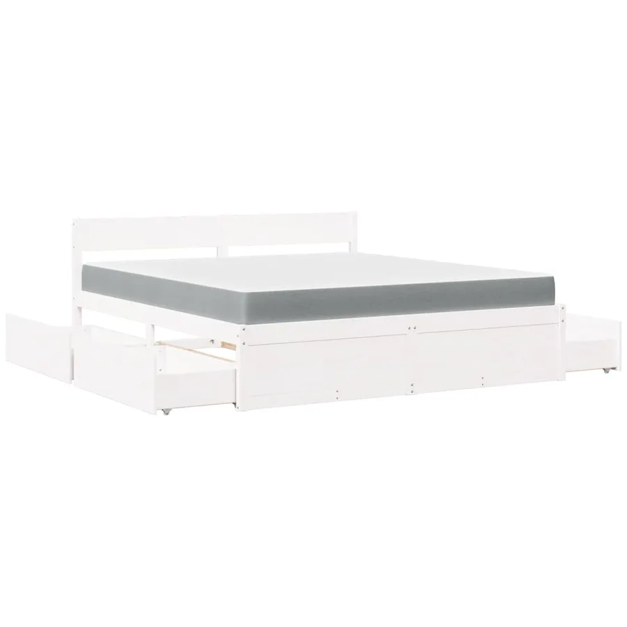 Lit avec tiroirs et matelas blanc 180x200 cm bois massif de pin - 11