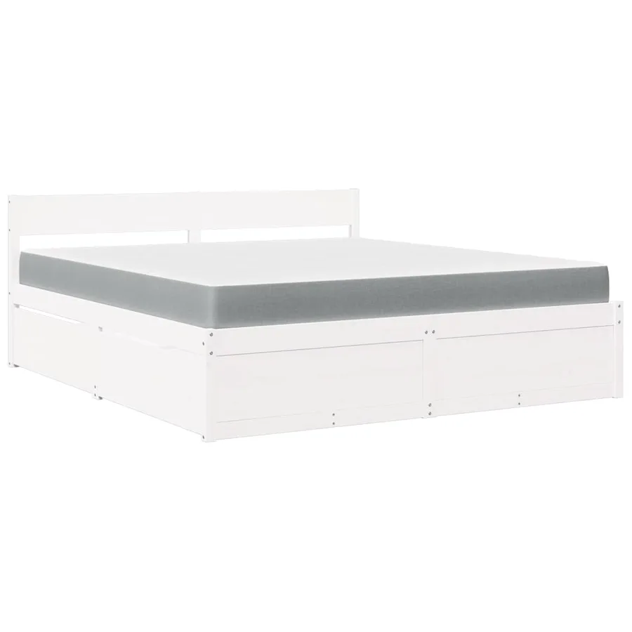 Lit avec tiroirs et matelas blanc 180x200 cm bois massif de pin - 2