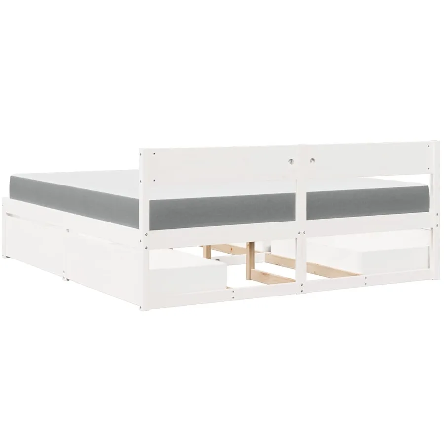 Lit avec tiroirs et matelas blanc 180x200 cm bois massif de pin - 6