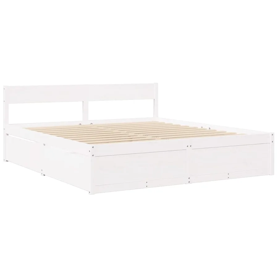 Lit avec tiroirs et matelas blanc 180x200 cm bois massif de pin - 7