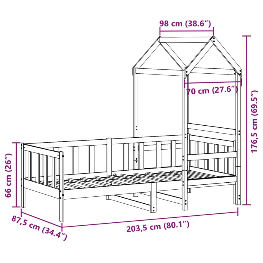 Lit de jour avec toit sans matelas 80x200 cm bois massif - 12