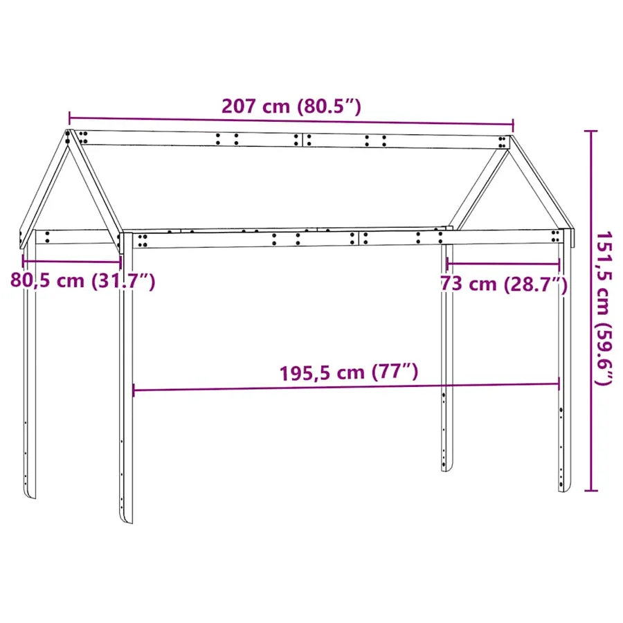 Toit de lit pour enfants 207x80,5x151,5 cm bois de pin massif - 9