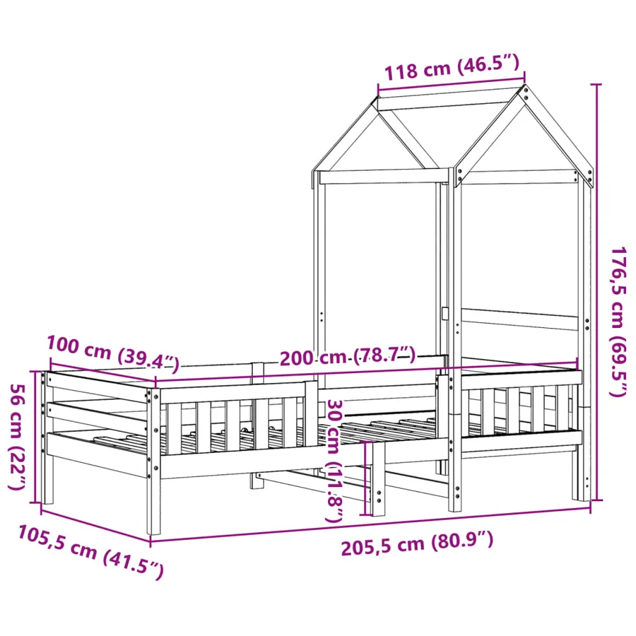 Cadre de lit avec toit sans matelas 100x200 cm - 11
