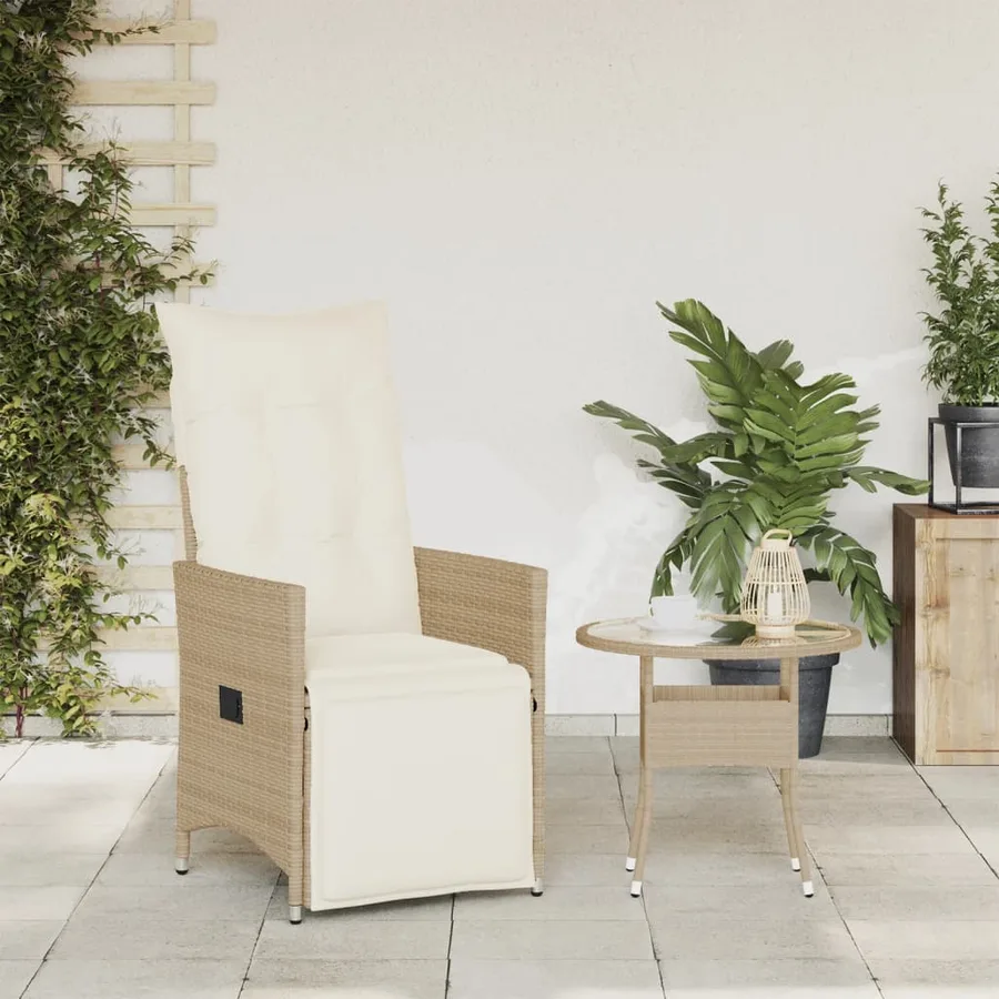 Chaise inclinable de jardin avec coussins beige résine tressée - 3