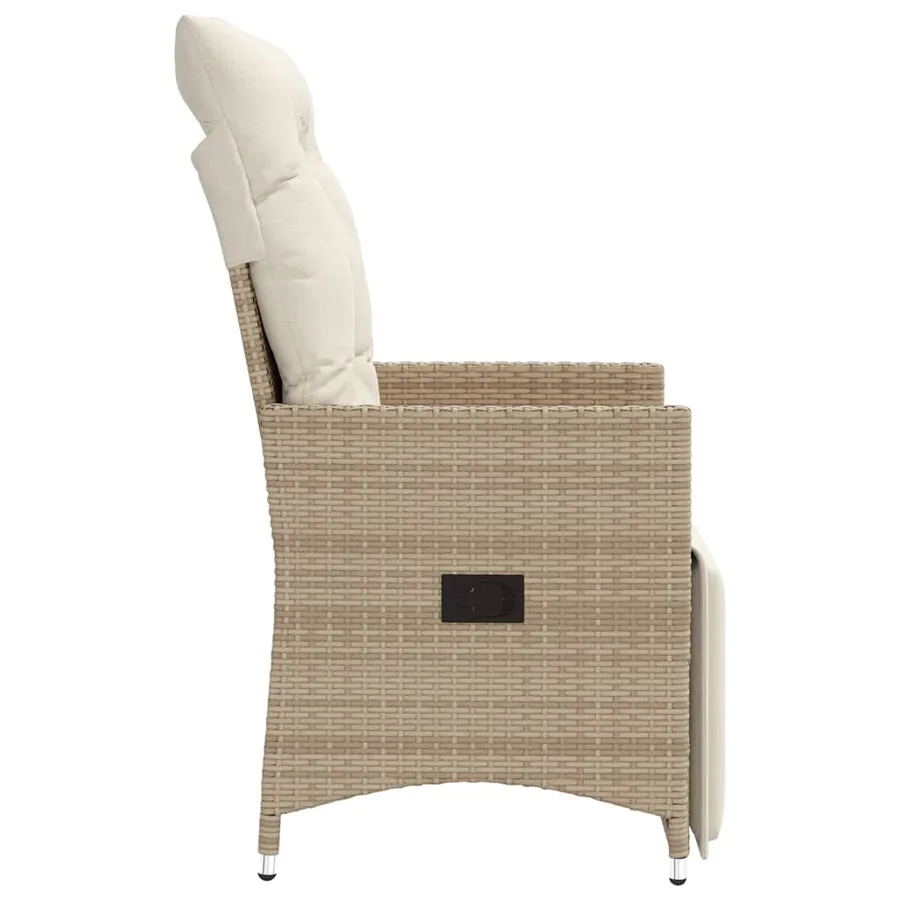 Chaise inclinable de jardin avec coussins beige résine tressée - 5