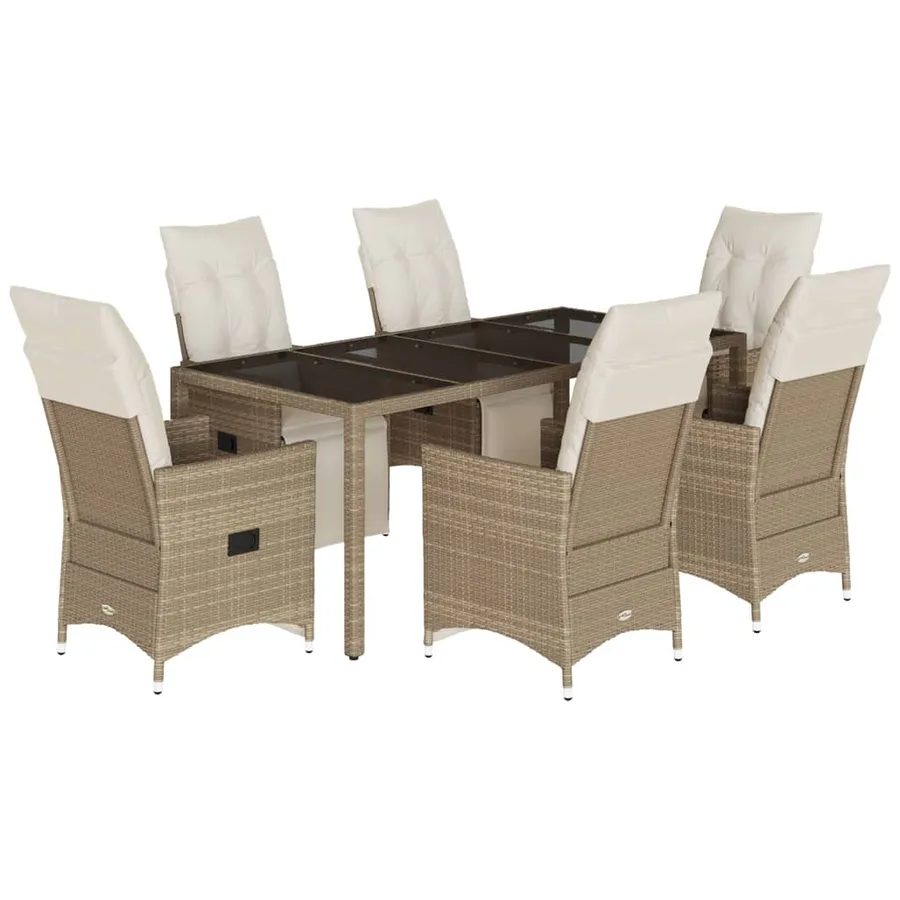 Ensemble de bistro de jardin 7 pcs coussins beige poly rotin - 2