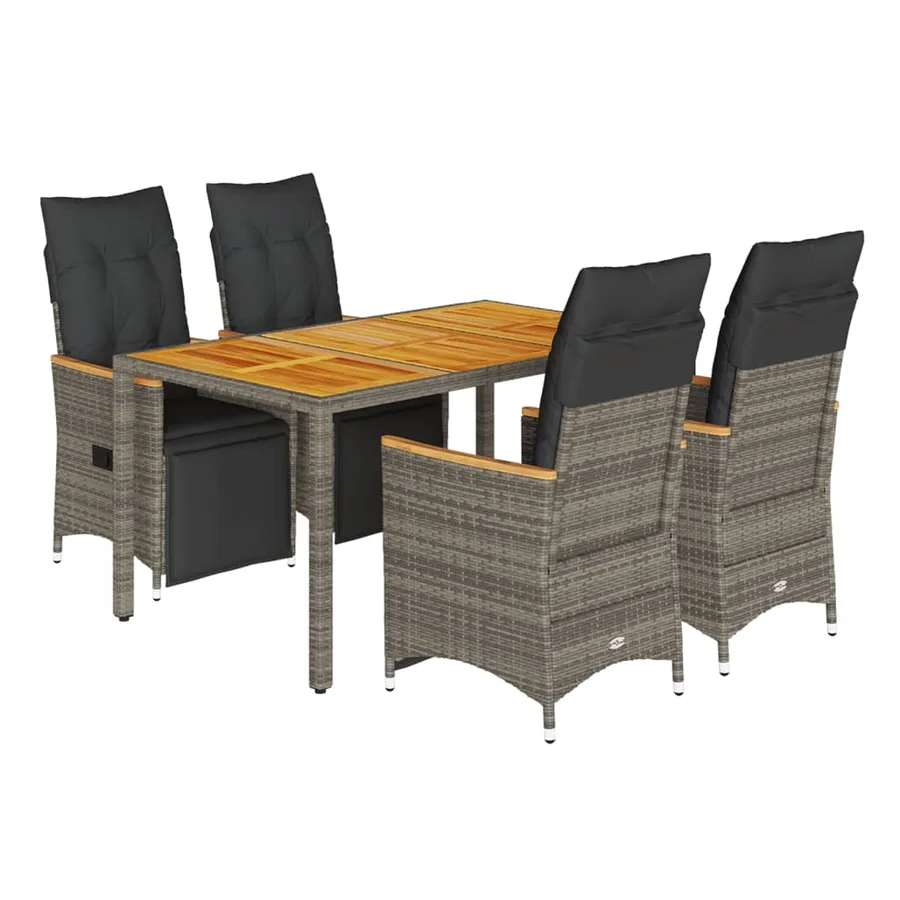 Ensemble de bistro de jardin 5 pcs coussins gris poly rotin - 2