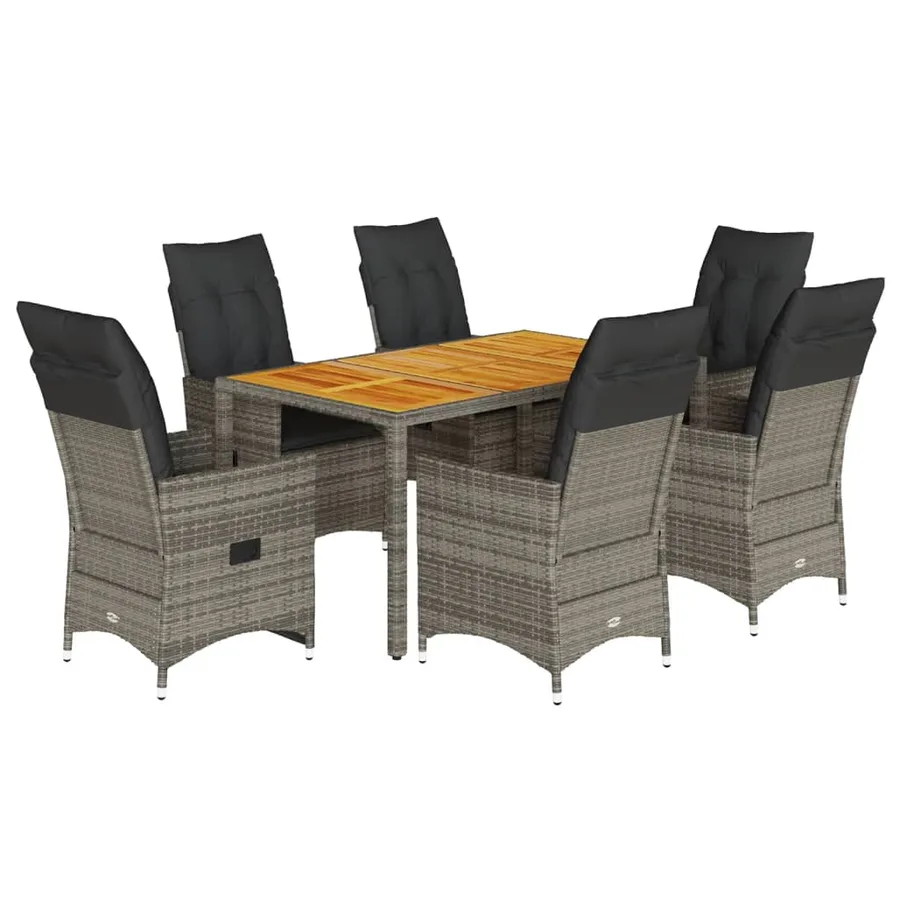 Ensemble à manger de jardin et coussins 7 pcs gris rotin - 2