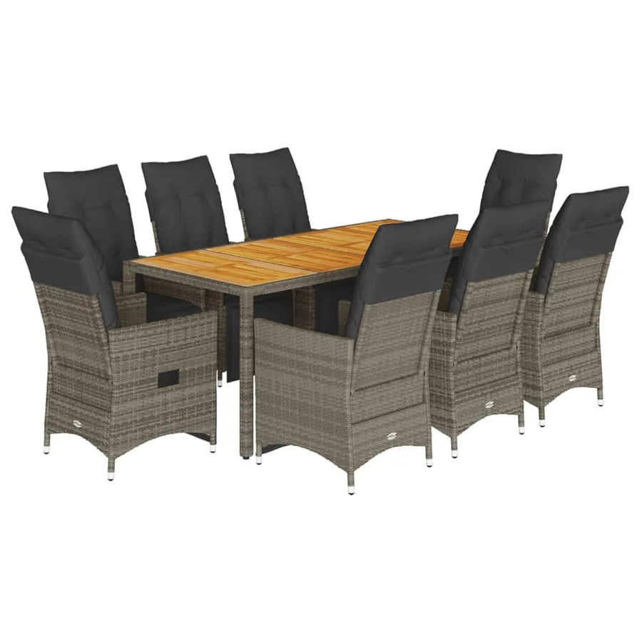 Ensemble de bistro de jardin 9 pcs coussins gris poly rotin - 2