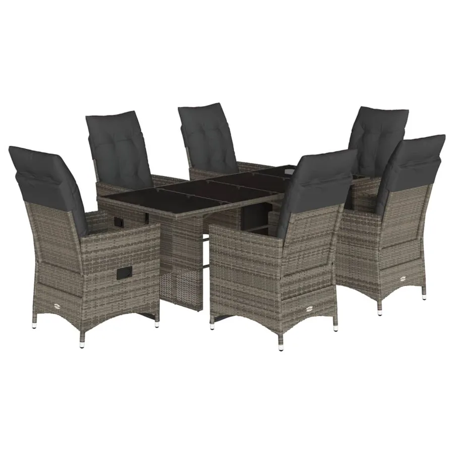 Ensemble de bistro de jardin 7 pcs coussins gris poly rotin - 2