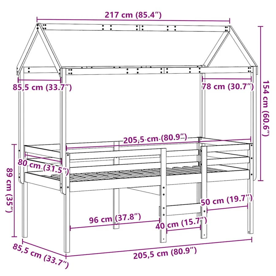 Lit haut sans matelas 80x200 cm bois de pin massif - 12