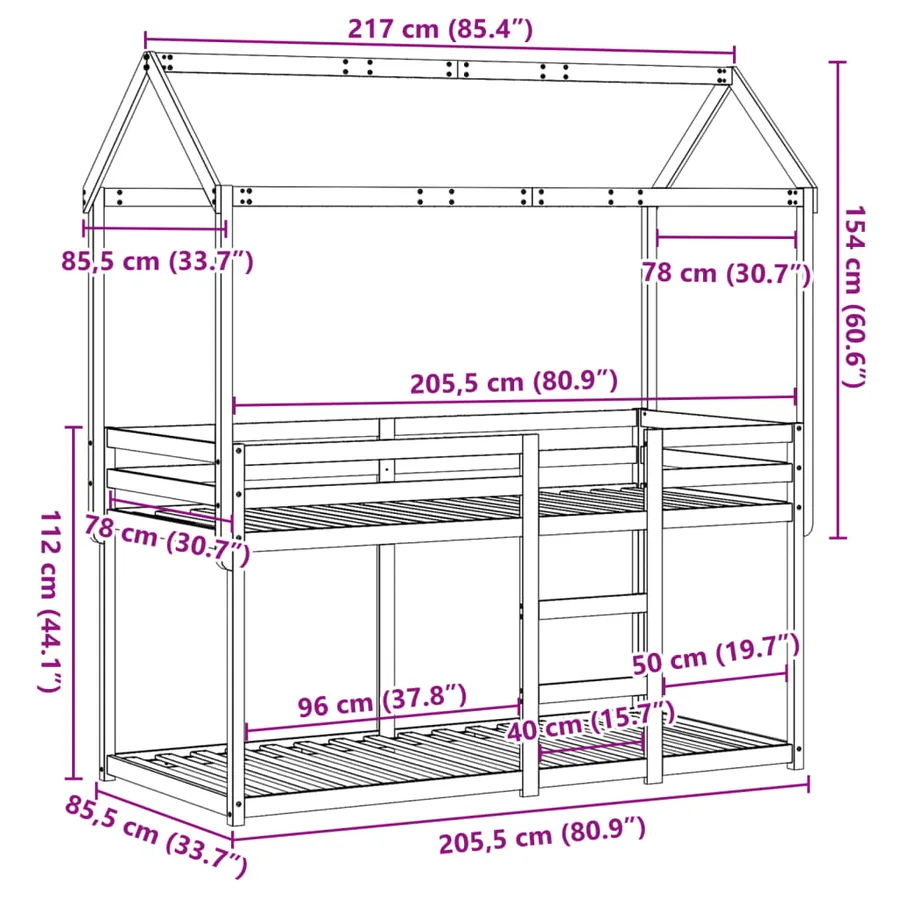 Lit superposé sans matelas 80x200 cm bois de pin massif - 12