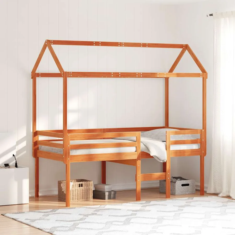 Lit haut sans matelas cire marron 80x200 cm bois de pin massif