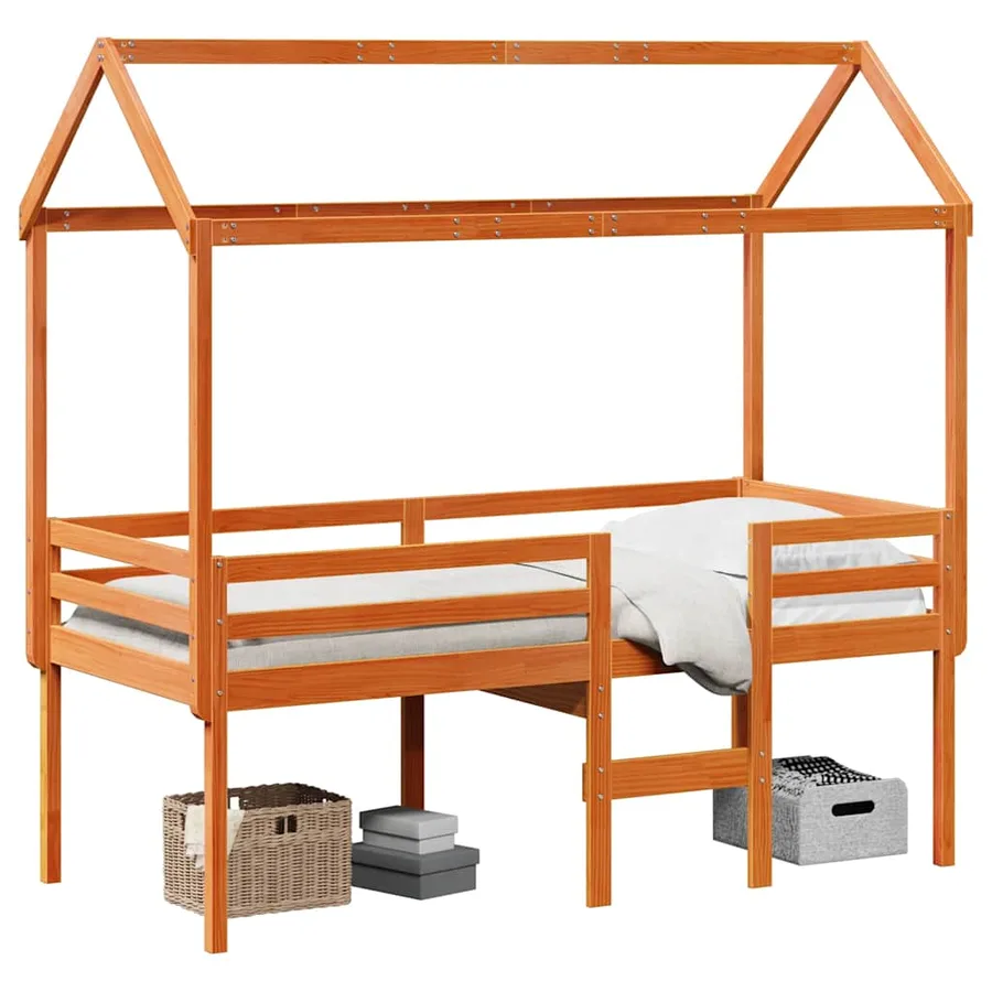 Lit haut sans matelas cire marron 80x200 cm bois de pin massif - 2