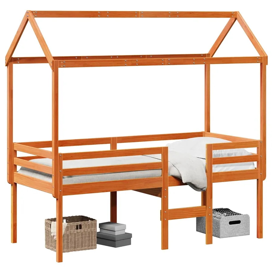 Lit haut sans matelas cire marron 90x190 cm bois de pin massif - 2