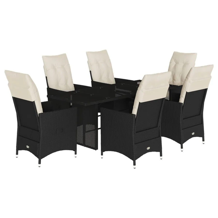 Ensemble à manger de jardin coussins 7 pcs noir résine tressée - 2