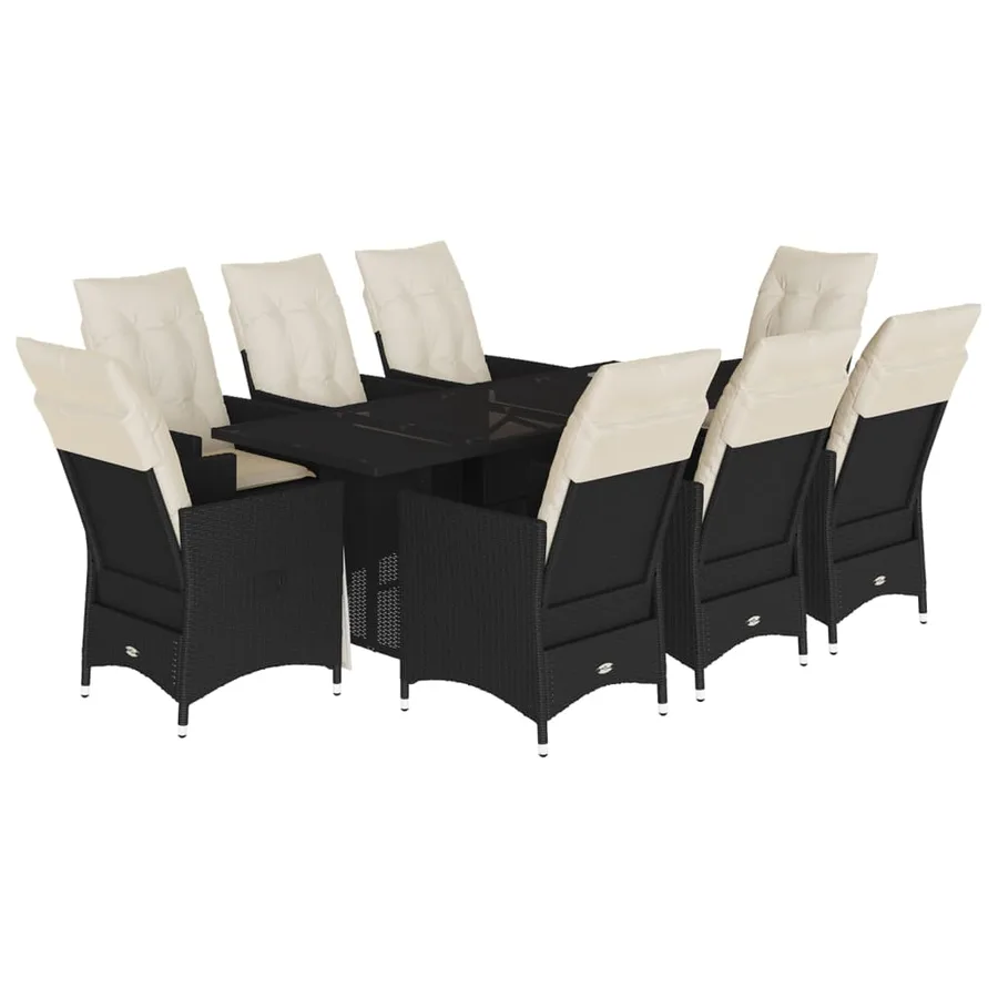Ensemble à manger de jardin 9pcs coussins noir résine tressée - 2