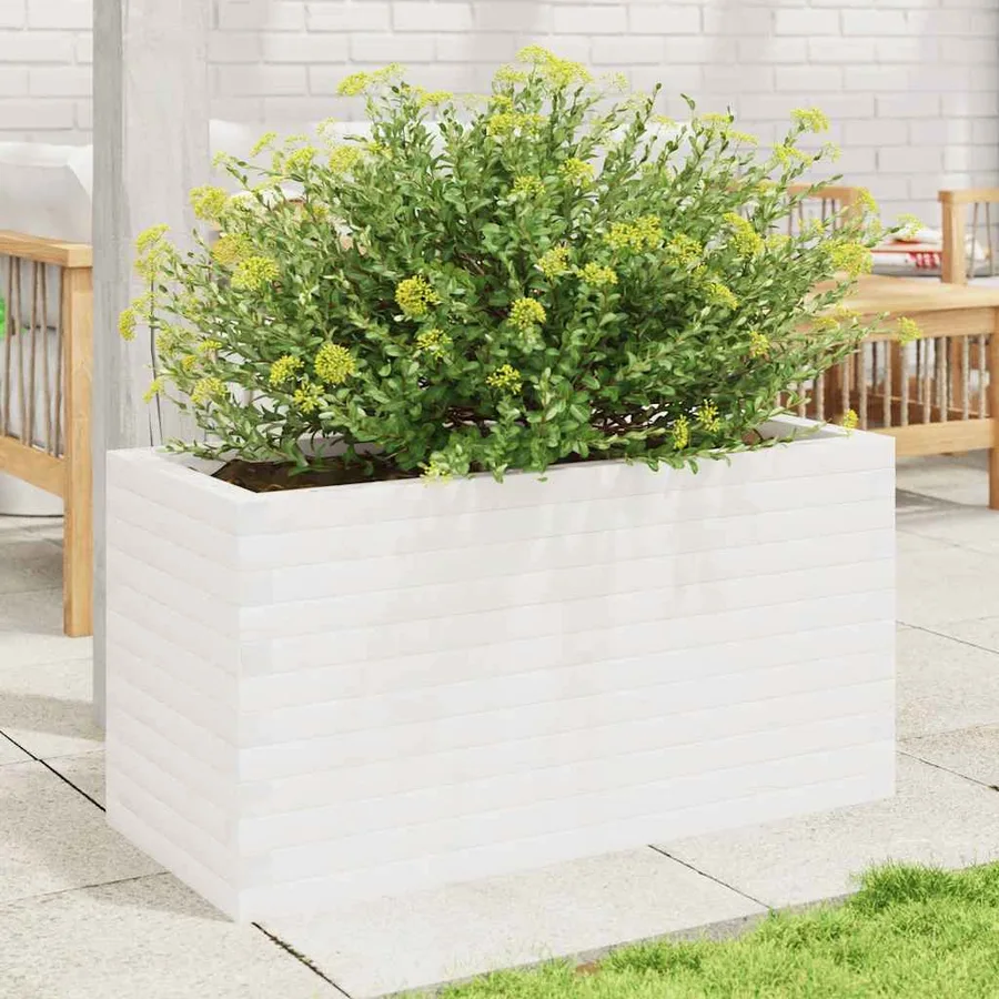 Jardinière blanc 90x40x45,5 cm bois de pin massif - 3