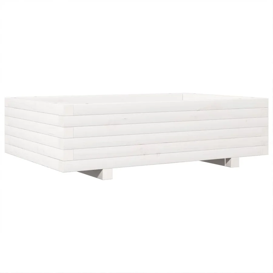 Jardinière blanc 90x60x26,5 cm bois de pin massif - 7