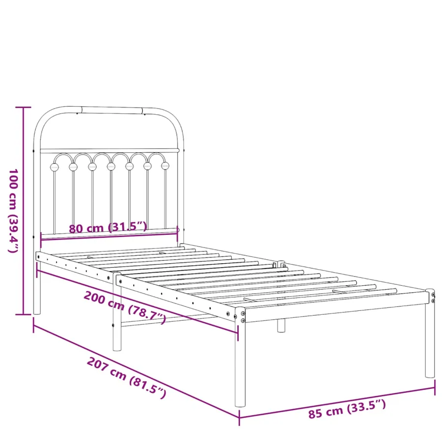 Cadre de lit métal sans matelas avec tête de lit blanc 80x200cm - 8