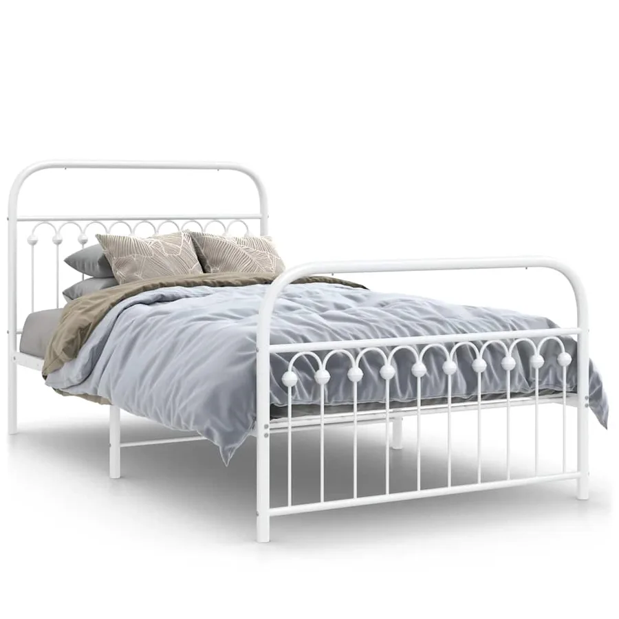 Cadre de lit métal sans matelas et pied de lit blanc 107x203 cm - 2