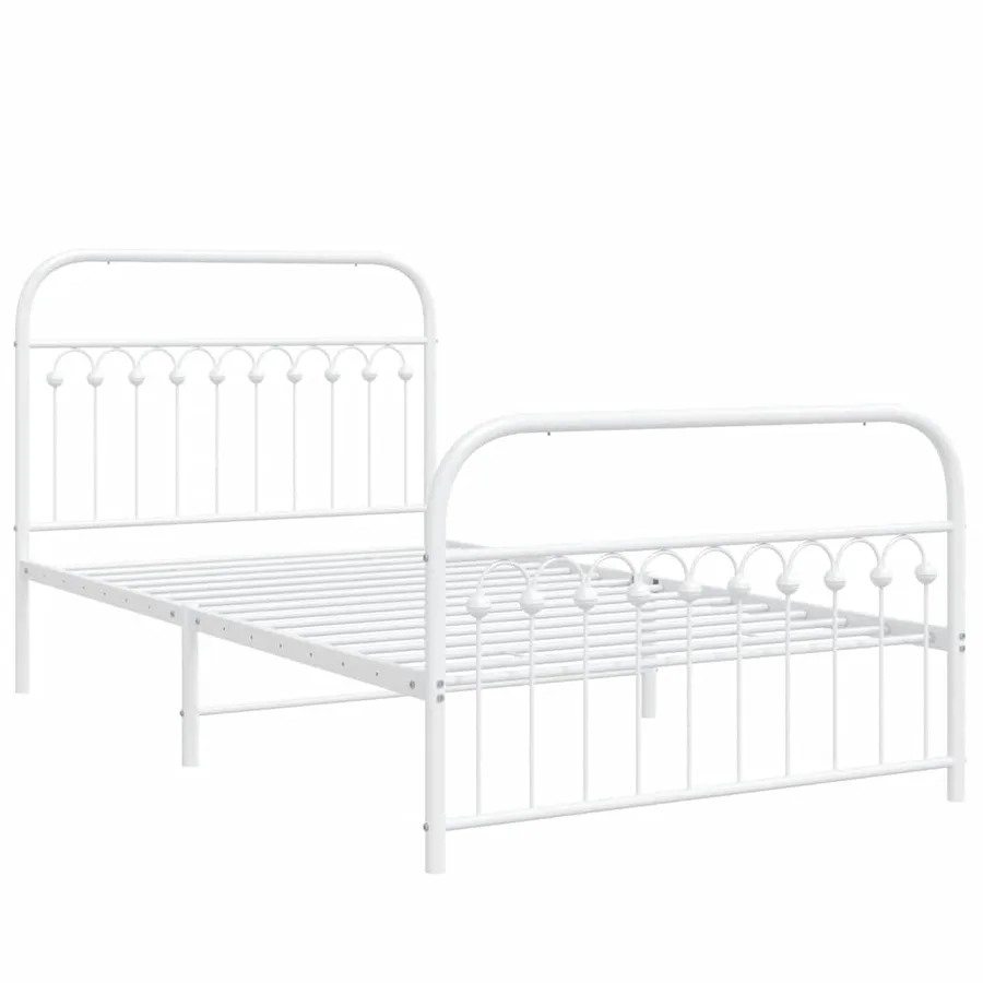 Cadre de lit métal sans matelas et pied de lit blanc 107x203 cm - 3