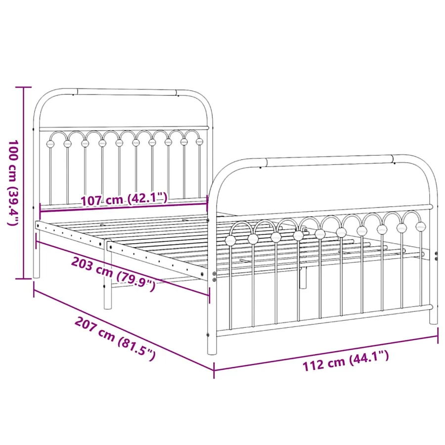Cadre de lit métal sans matelas et pied de lit blanc 107x203 cm - 8