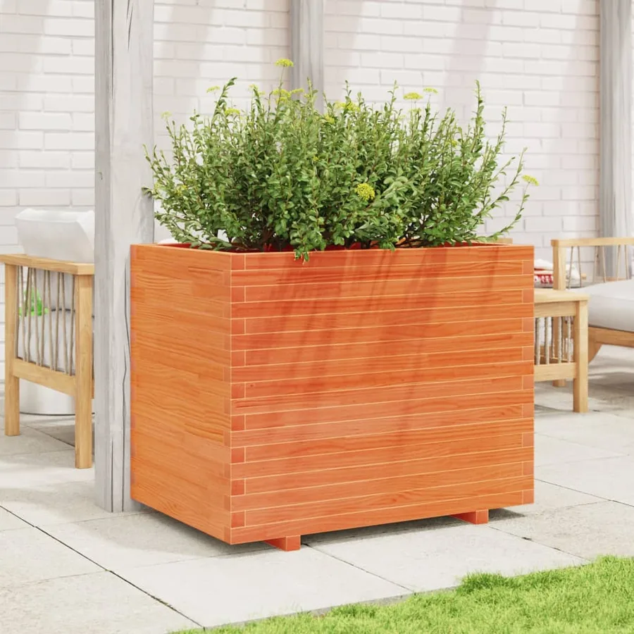 Jardinière cire marron 90x60x72 cm bois de pin massif - 3