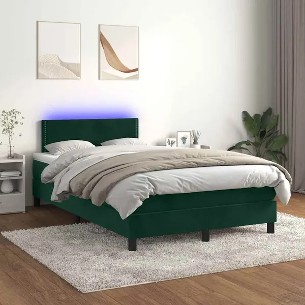 Sommier à lattes de lit avec matelas LED Vert foncé 120x200 cm