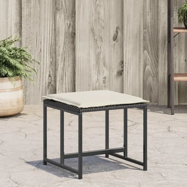 Tabourets de jardin avec coussins lot de 4 noir résine tressée