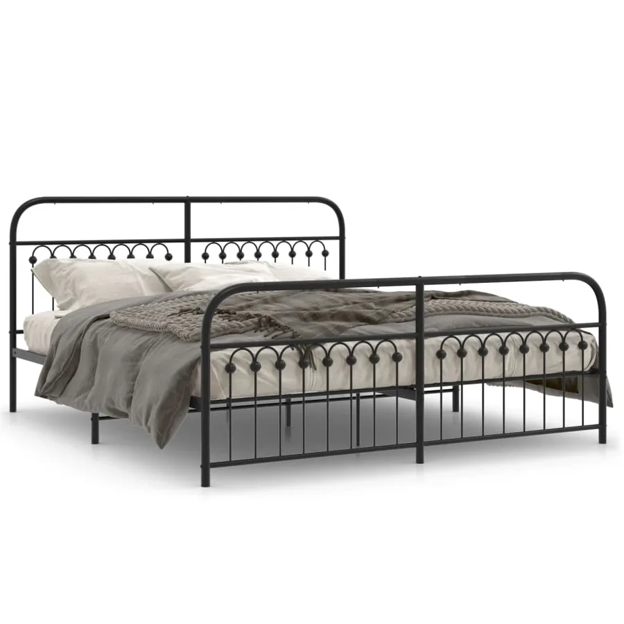Cadre de lit métal sans matelas avec pied de lit noir 183x213cm - 2