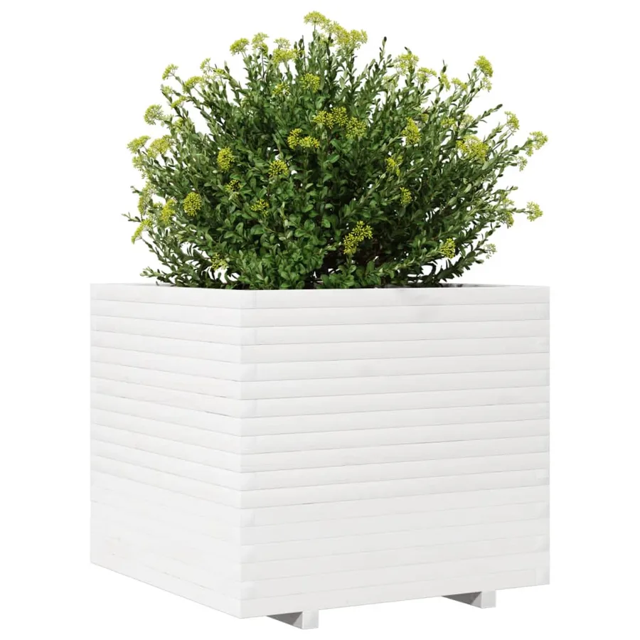 Jardinière blanc 80x80x72 cm bois de pin massif - 4