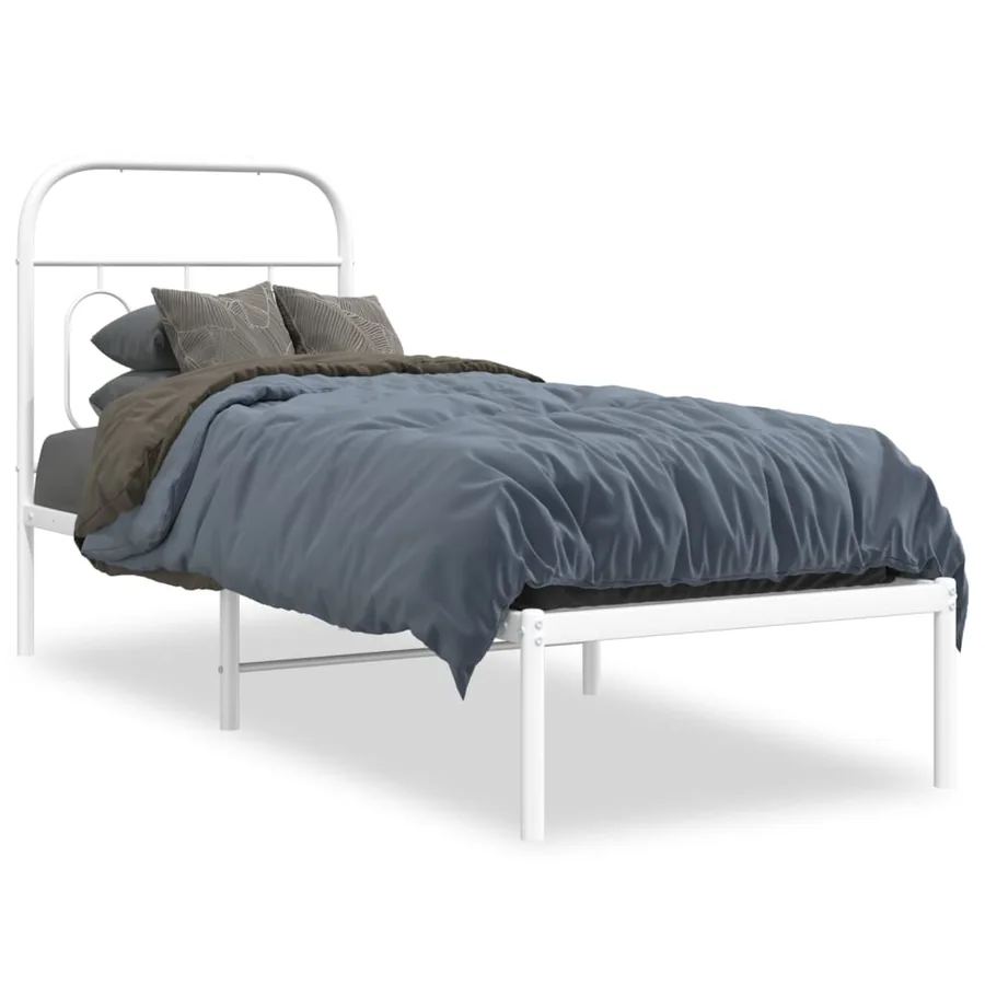 Cadre de lit métal sans matelas avec tête de lit blanc 75x190cm - 2