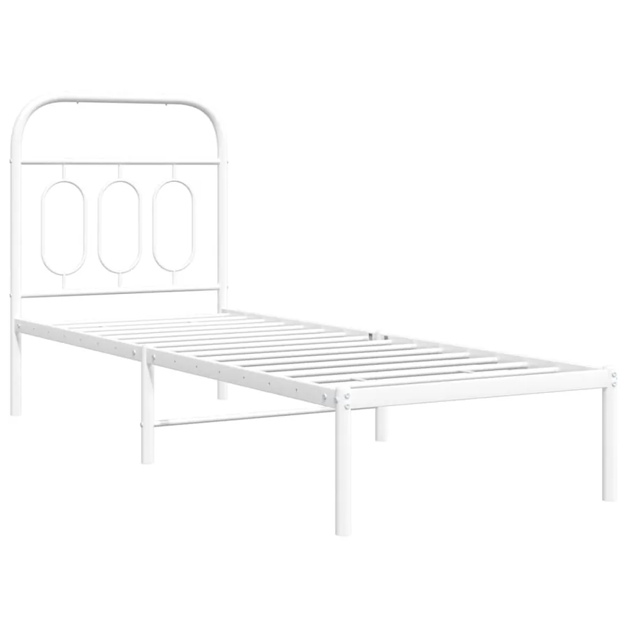 Cadre de lit métal sans matelas avec tête de lit blanc 75x190cm - 3