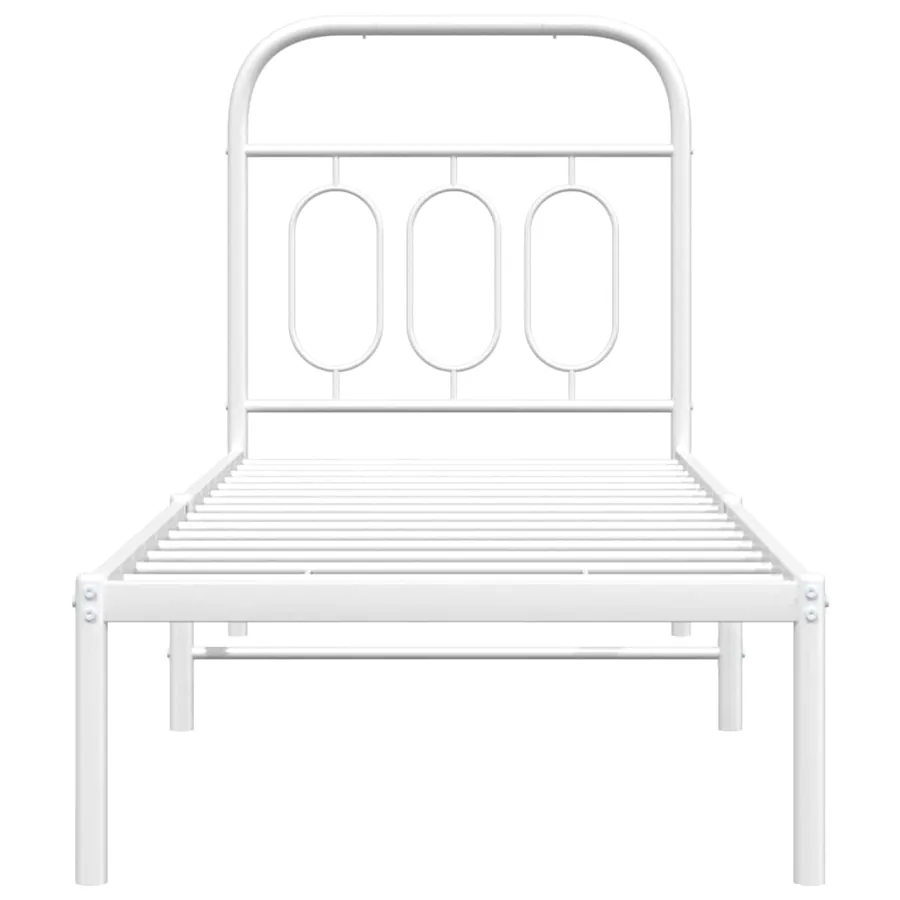 Cadre de lit métal sans matelas avec tête de lit blanc 75x190cm - 4