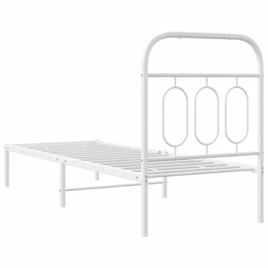 Cadre de lit métal sans matelas avec tête de lit blanc 75x190cm - 6
