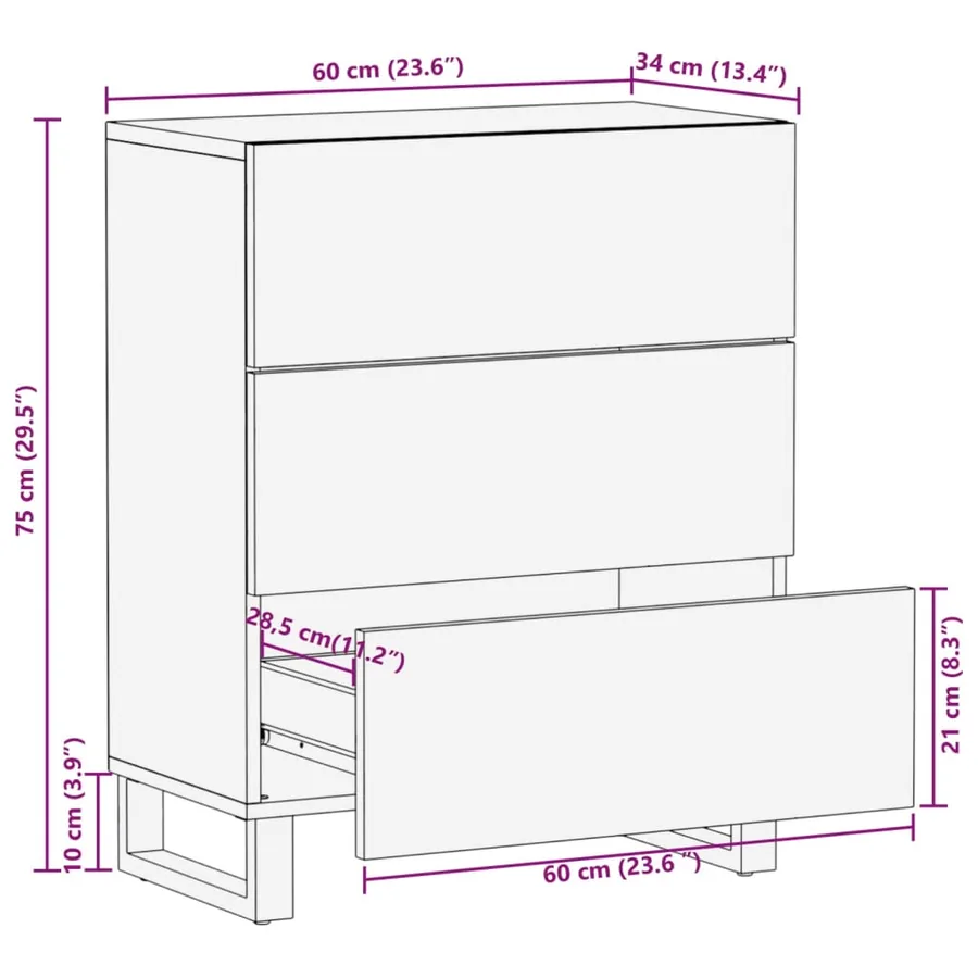 Buffet 60x34x75 cm bois de manguier massif brut - 11